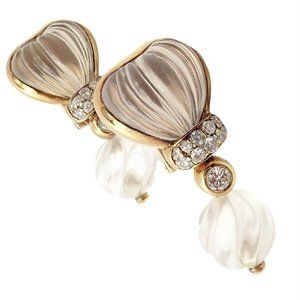 Authentic! Boucheron Paris 18k Yellow Gold 0.60ct Diamond Rock Crystal Earrings